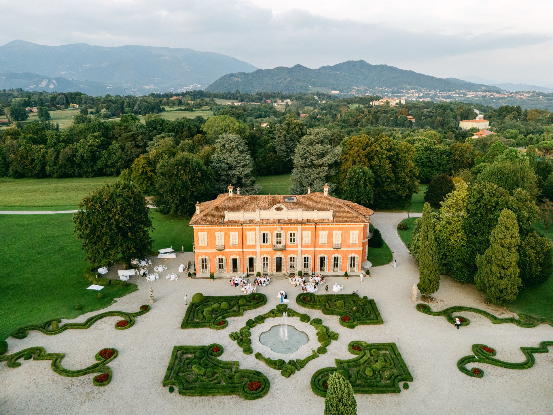 Aerial view showing a dramatic wedding destination landscape from above